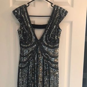 Basix Black Label Sequin cocktail Dress Black  100% Silk Lined Size 0